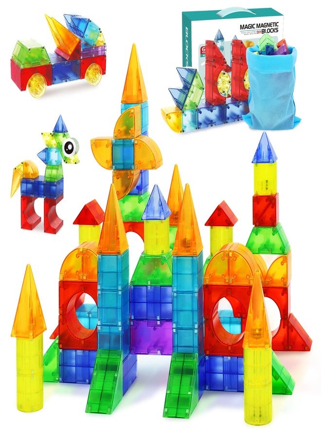 Huaker Magnetic Blocks,66 PCS Translucent Building Toys for Kids 3+,Multi Shape Magnet Building Blocks STEM Preschool Montessori Sensory Toys for 3 4 5 6 Year Old Kids Boys Girls - Image 1